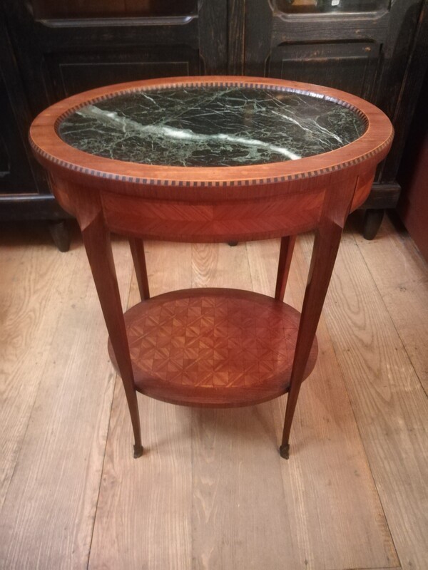 Inlaid and marble oval side table 