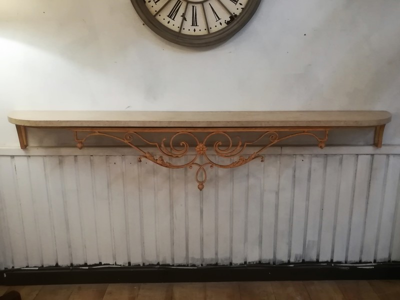 Iron wrought patinated wall console with marble top