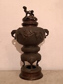 Japanese bronze incense burner with a dark patina