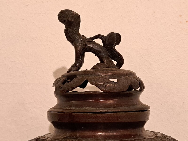 Japanese bronze incense burner with a dark patina