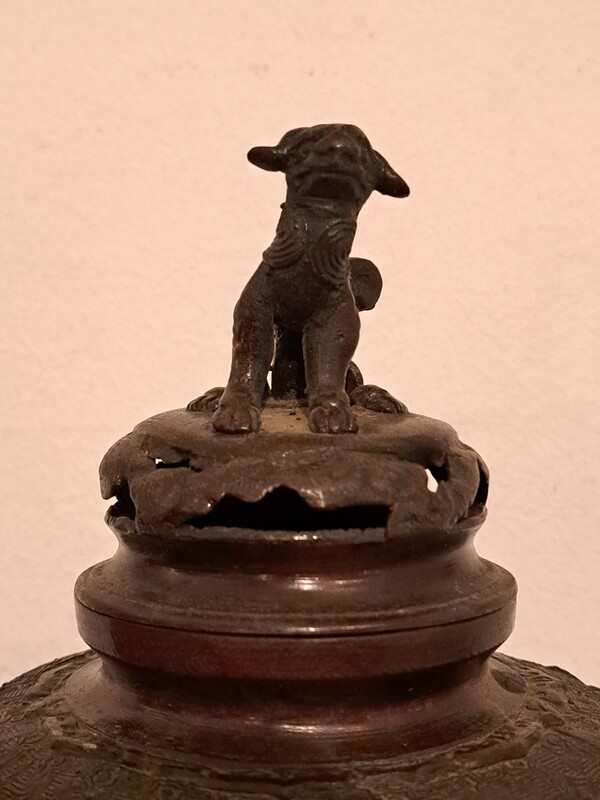 Japanese bronze incense burner with a dark patina