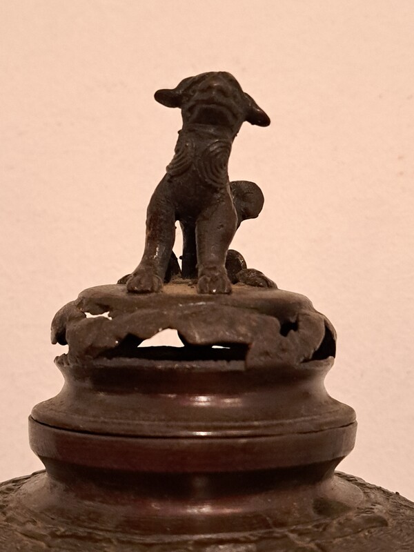 Japanese bronze incense burner with a dark patina