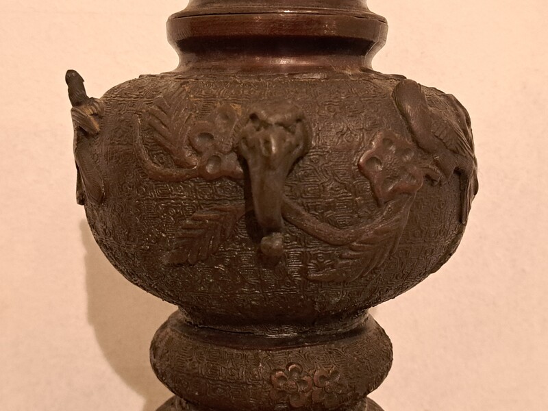 Japanese bronze incense burner with a dark patina