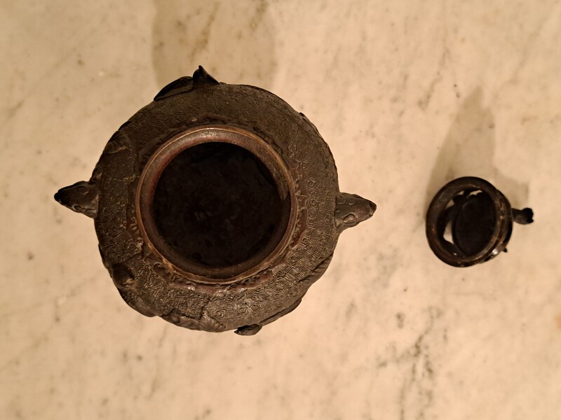 Japanese bronze incense burner with a dark patina