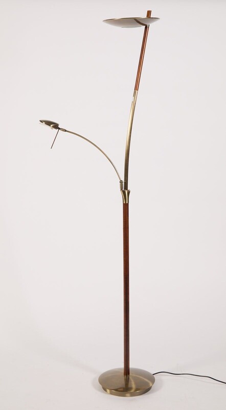 Adjustable halogen Jeancel floor lamp in brushed brass and beech