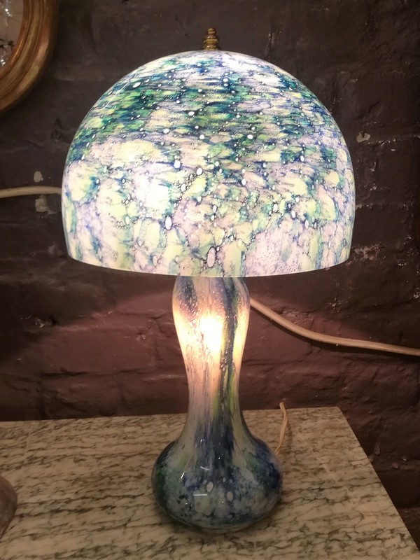 Colored blown glass La Rochère mushroom lamp