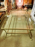 Large bronze and brass double glass top coffee table