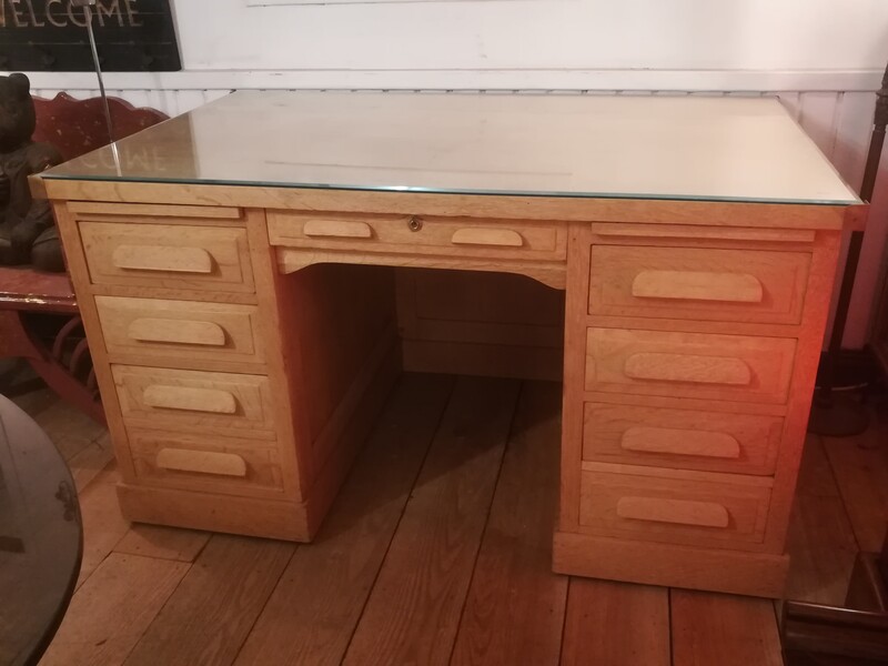 Light oak Standard mark beveled glass top desk