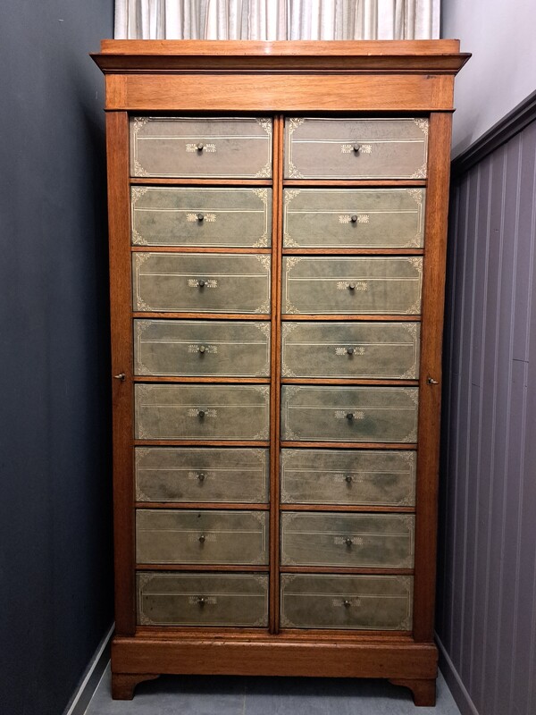 Louis Philippe notary cabinet in blond mahogany and leather