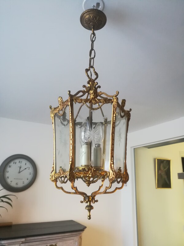 Louis XV style bronze and engraved glass lantern