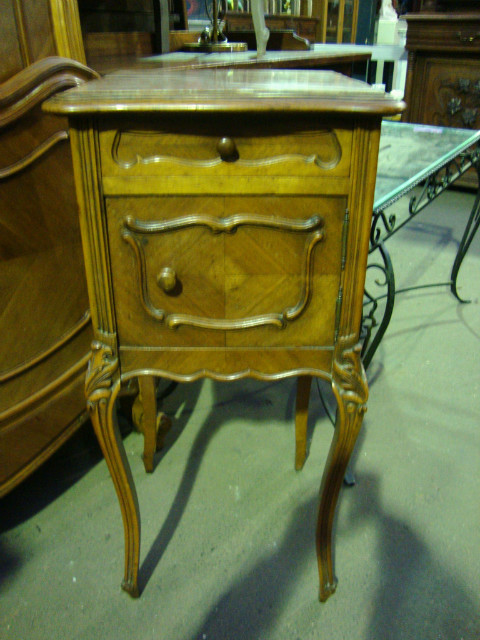 Louis XV style walnut veneer bedside cabinet