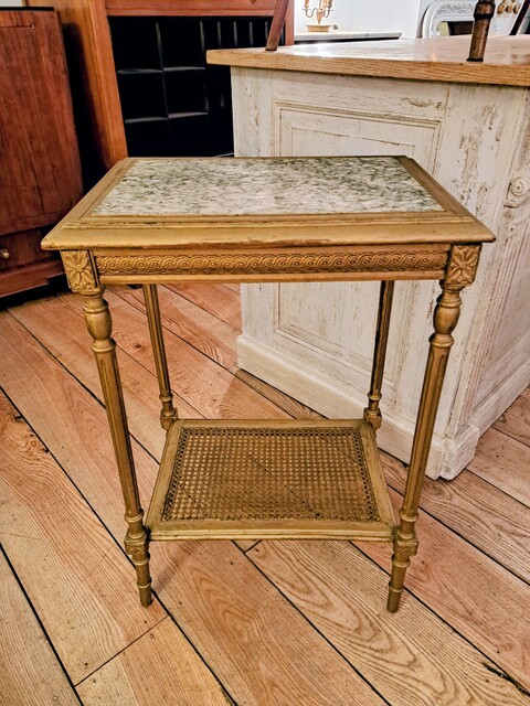 Louis XVI style coffee table in giltwood, caned and marble top