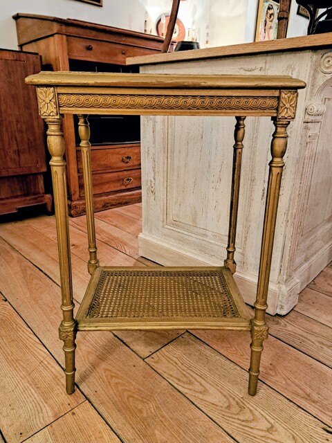Louis XVI style coffee table in giltwood, caned and marble top