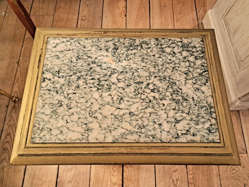 Louis XVI style coffee table in giltwood, caned and marble top