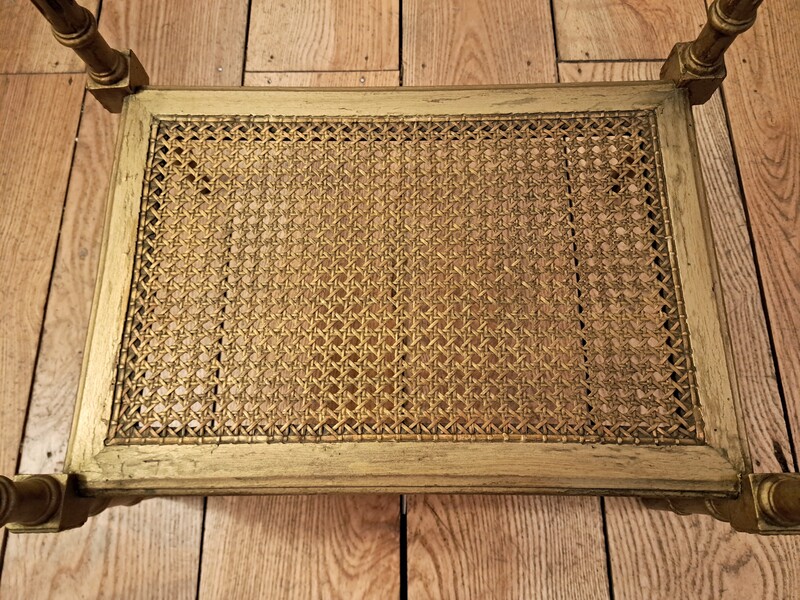 Louis XVI style coffee table in giltwood, caned and marble top