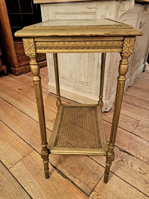 Louis XVI style coffee table in giltwood, caned and marble top