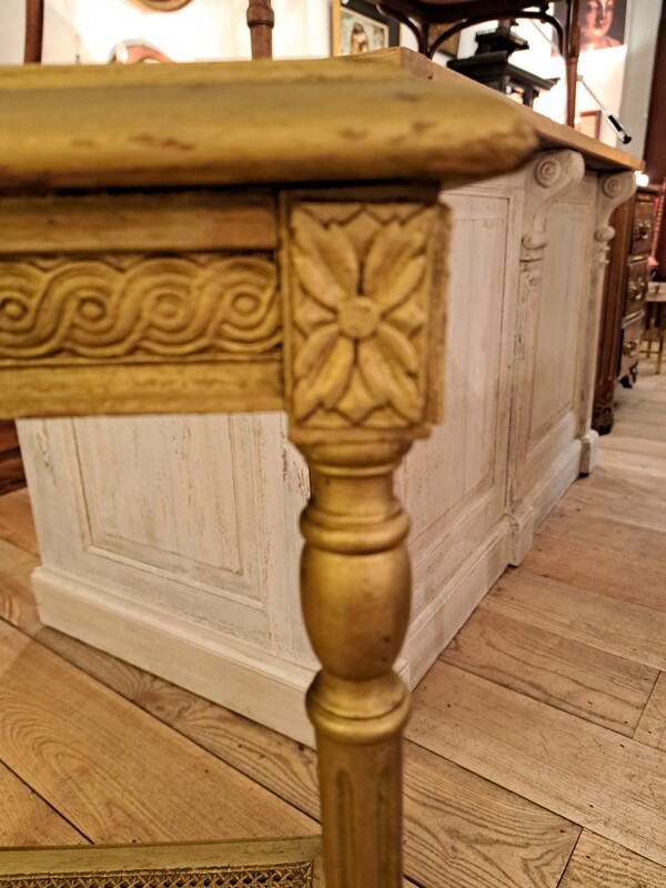 Louis XVI style coffee table in giltwood, caned and marble top