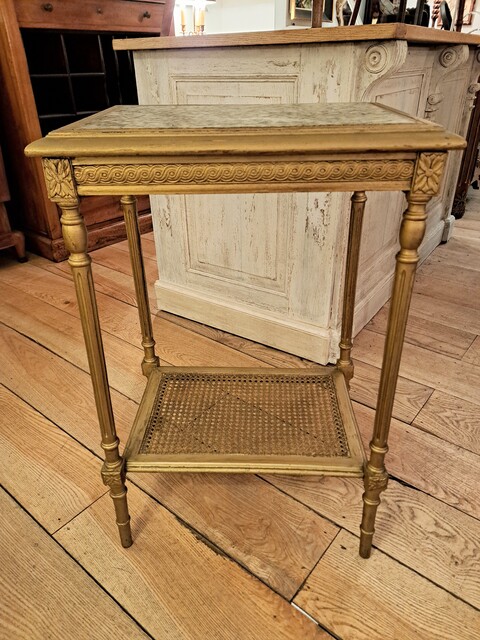 Louis XVI style coffee table in giltwood, caned and marble top