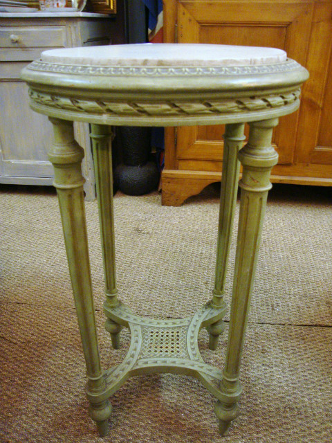 Louis XVI style painted green side round table