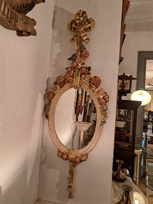 Louis XVI style polychrome plaster mirror