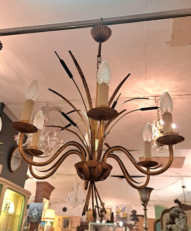 Gilt metal 6 lights reed chandelier