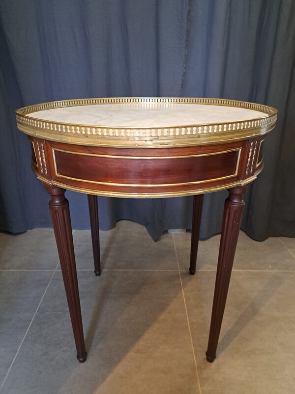 Mahogany and brass marble top bouillotte table
