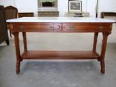 Mahogany and marble top table with 2 drawers