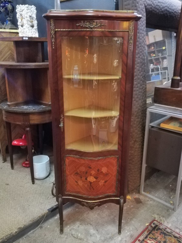 Mahogany and rosewood Louis XV style corner showcase 