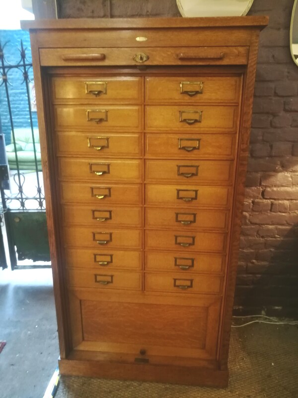Oak drawers and rolling curtain notary's furnitute