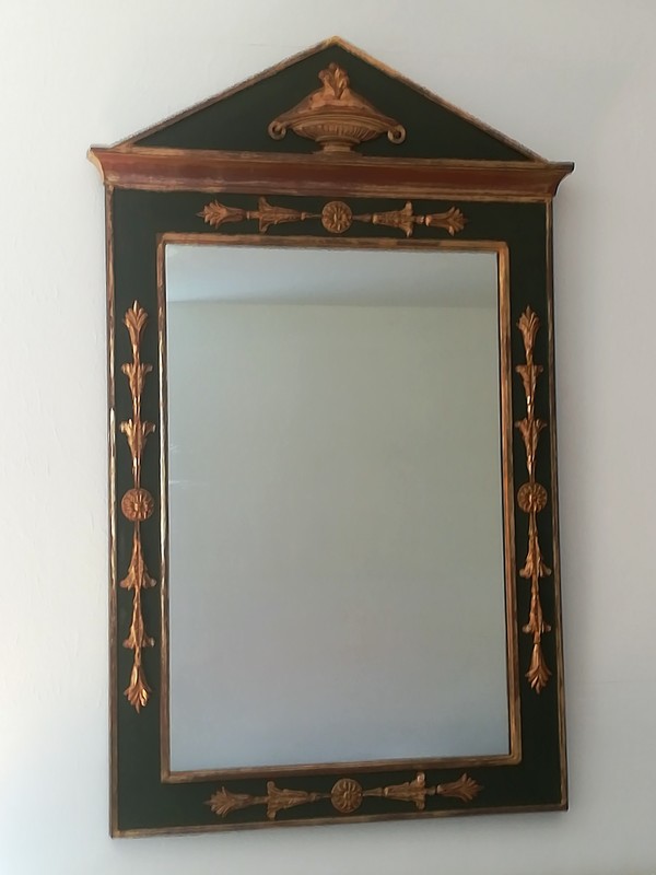 Gilded and olive green wood Empire style mirror