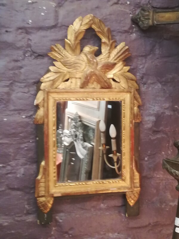 Gilt wood and green patina Louis XVI style mirror