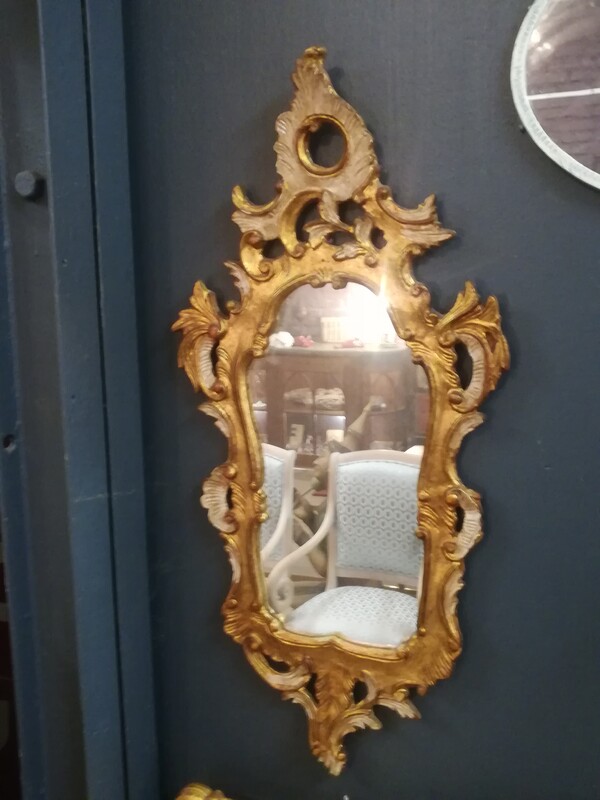 Gilded and cream wood Rococo style mirror 