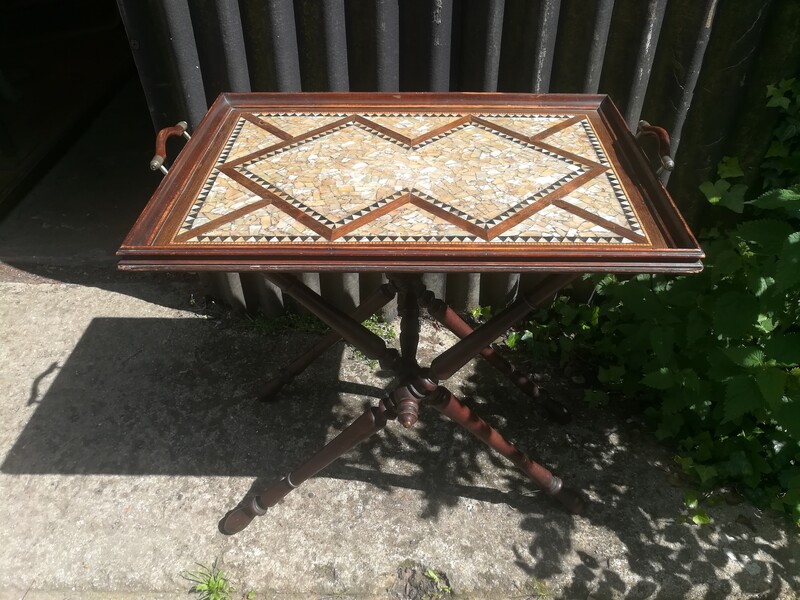 Mother of pearl, ebony and aok inlay art deco tea table