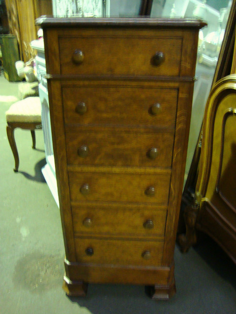 Oak 5 drawers high bedside cabinet marble top