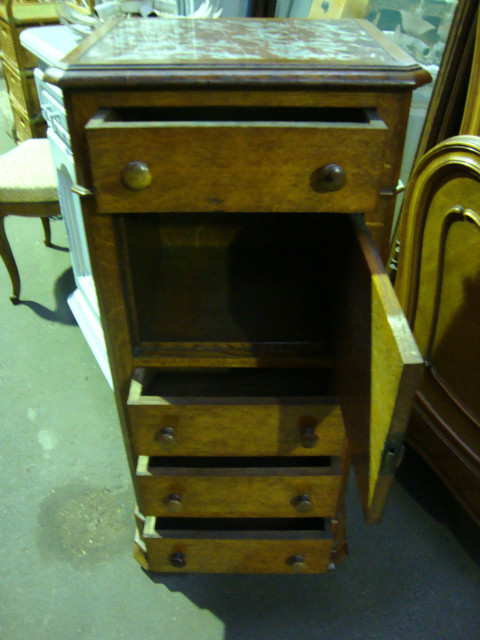 Oak 5 drawers high bedside cabinet marble top