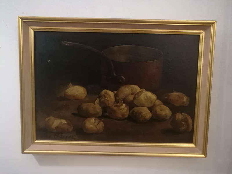 Oil on canvas still life in frame