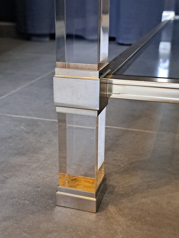 P. Vandel console in Lucite and aluminum/22-karat gold-plated metal