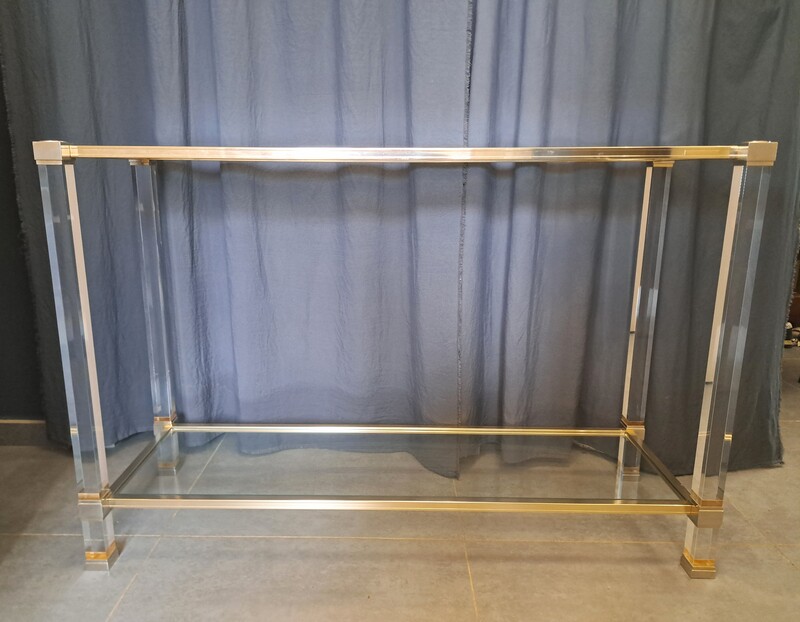 P. Vandel console in Lucite and aluminum/22-karat gold-plated metal
