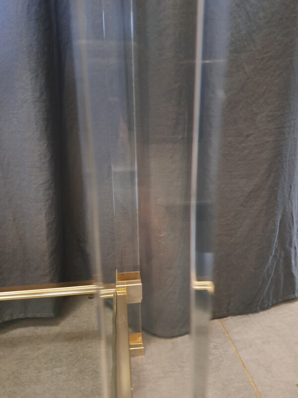 P. Vandel console in Lucite and aluminum/22-karat gold-plated metal