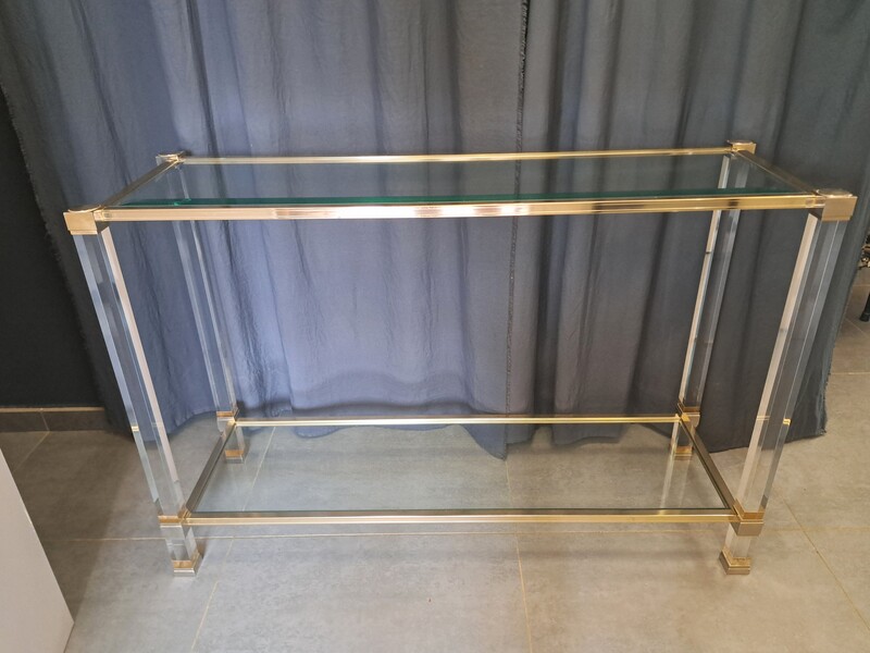 P. Vandel console in Lucite and aluminum/22-karat gold-plated metal