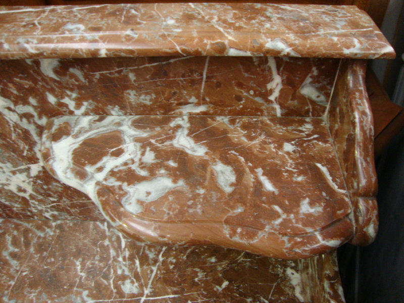 Painted coiffeuse with marble top and shelves