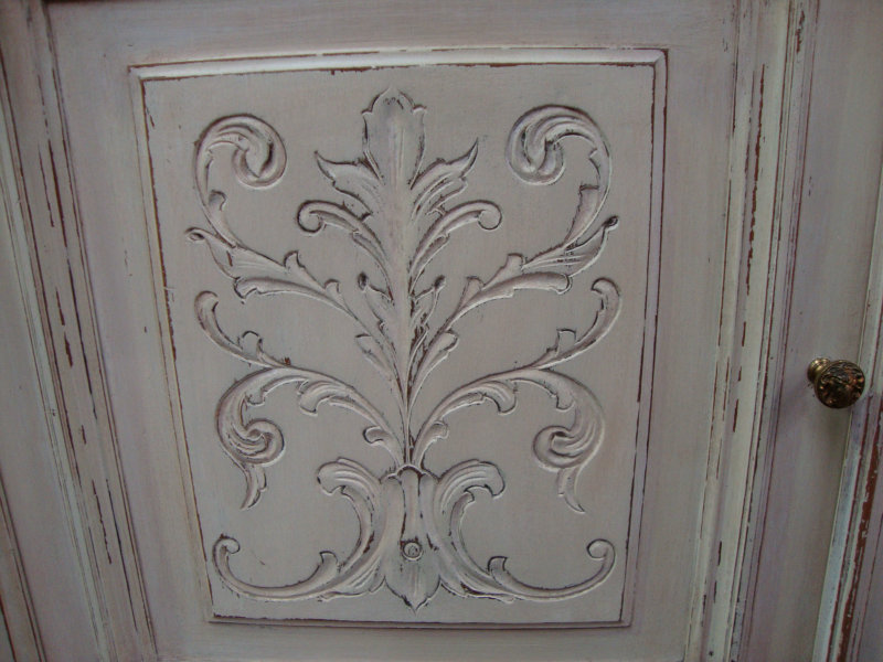 Painted coiffeuse with marble top and shelves