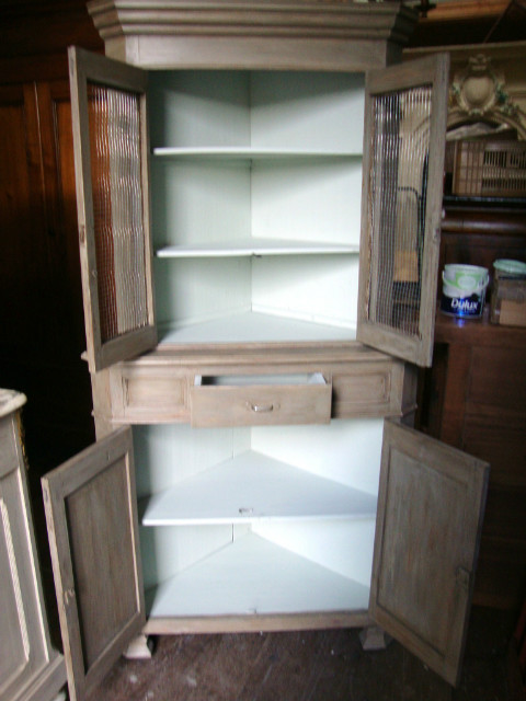 Painted oak corner cabinet