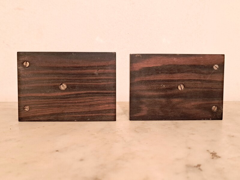 Pair of Art Deco bookends in Macassar ebony and chromed steel