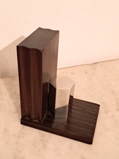 Pair of Art Deco bookends in Macassar ebony and chromed steel