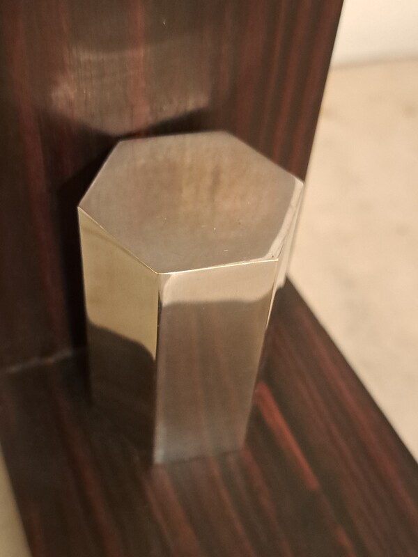 Pair of Art Deco bookends in Macassar ebony and chromed steel