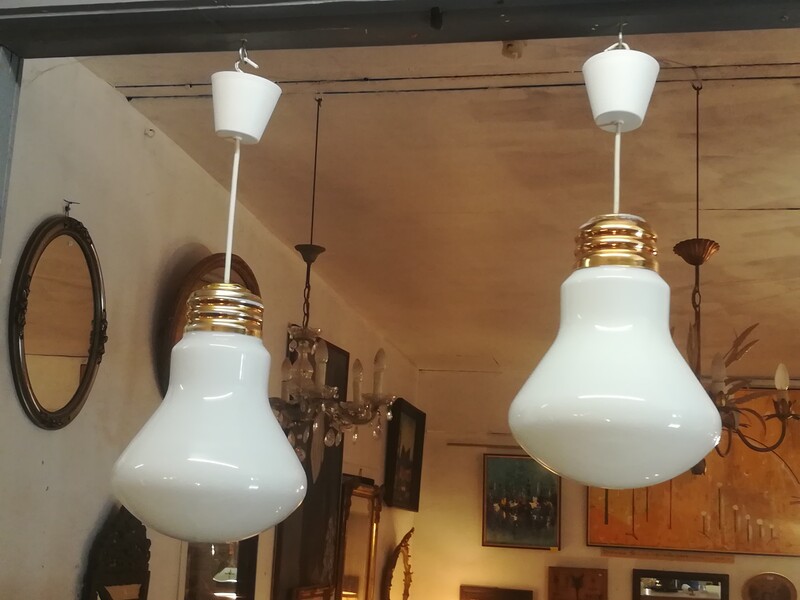 Pair of big opaline bulbs chandeliers