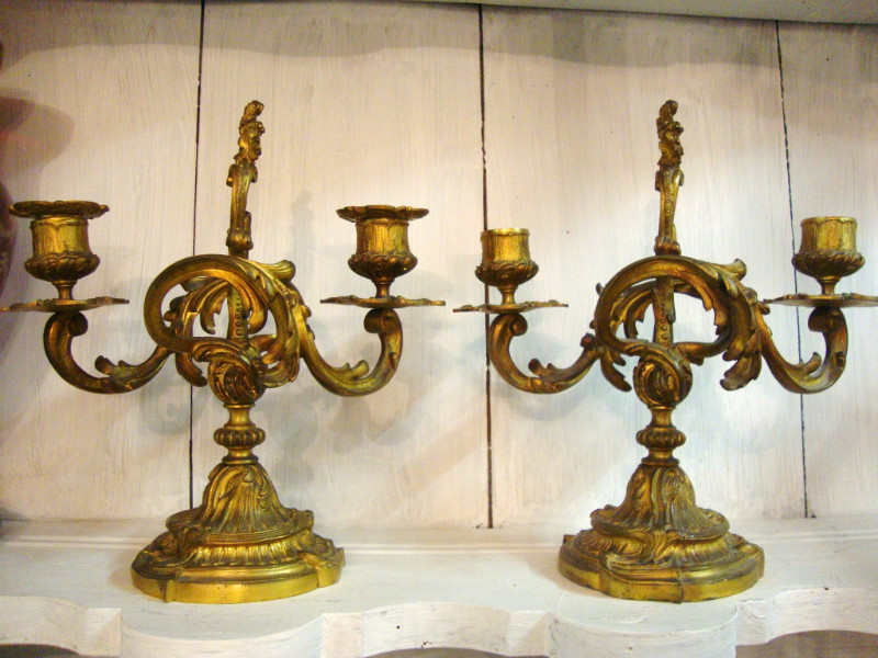 Pair of ciseled gilt bronze Louis XV style candlesticks