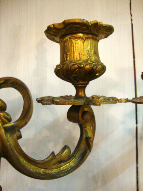 Pair of ciseled gilt bronze Louis XV style candlesticks