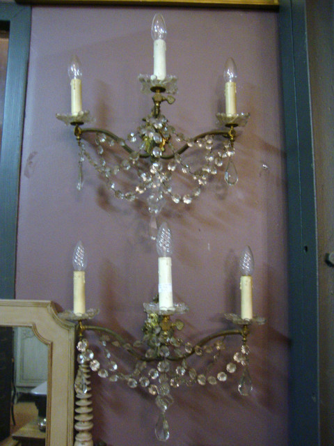 Pair of crystal 3 arms wall lights